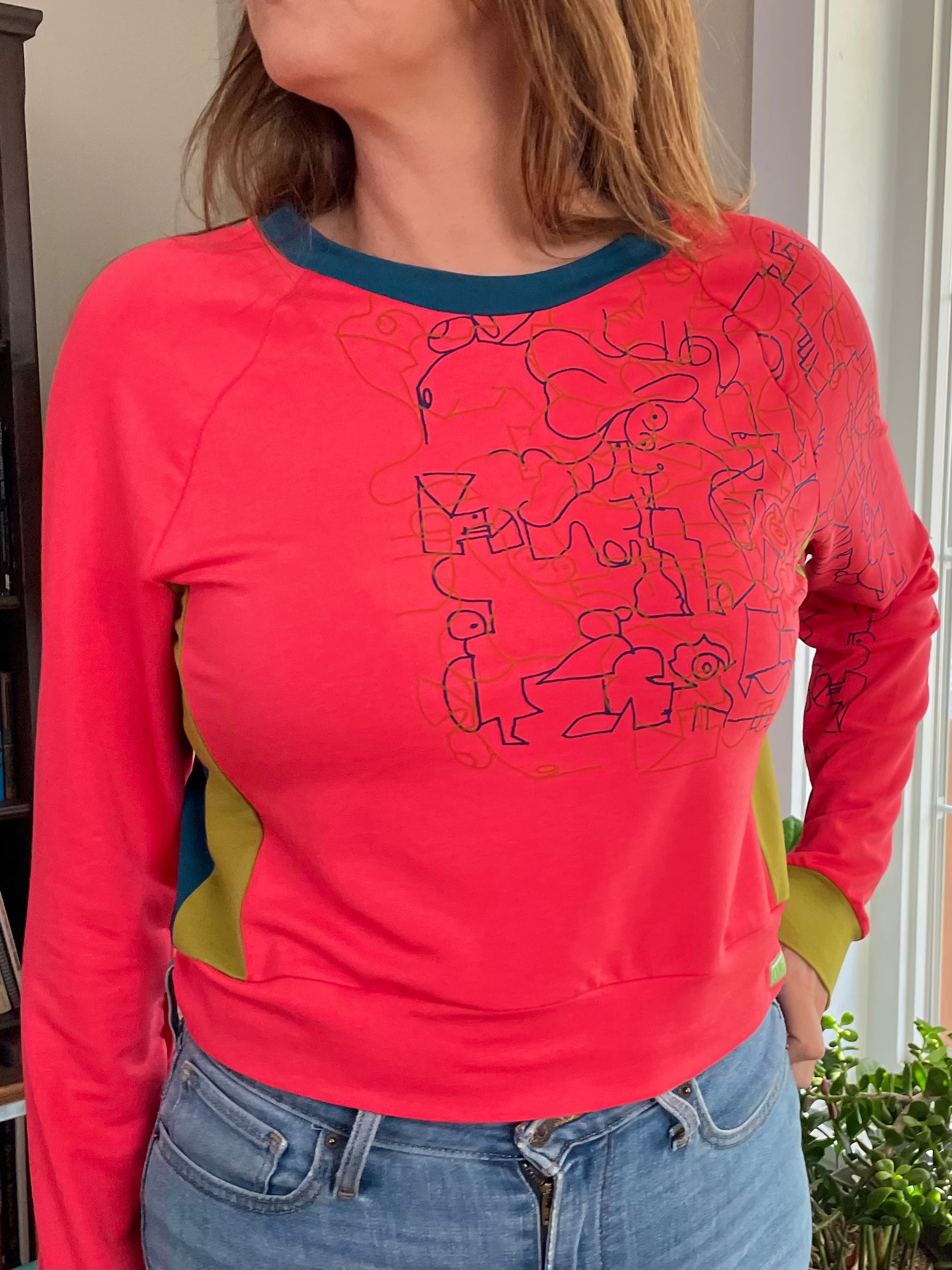 Hot Pink with Chartreuse/Teal Pullover