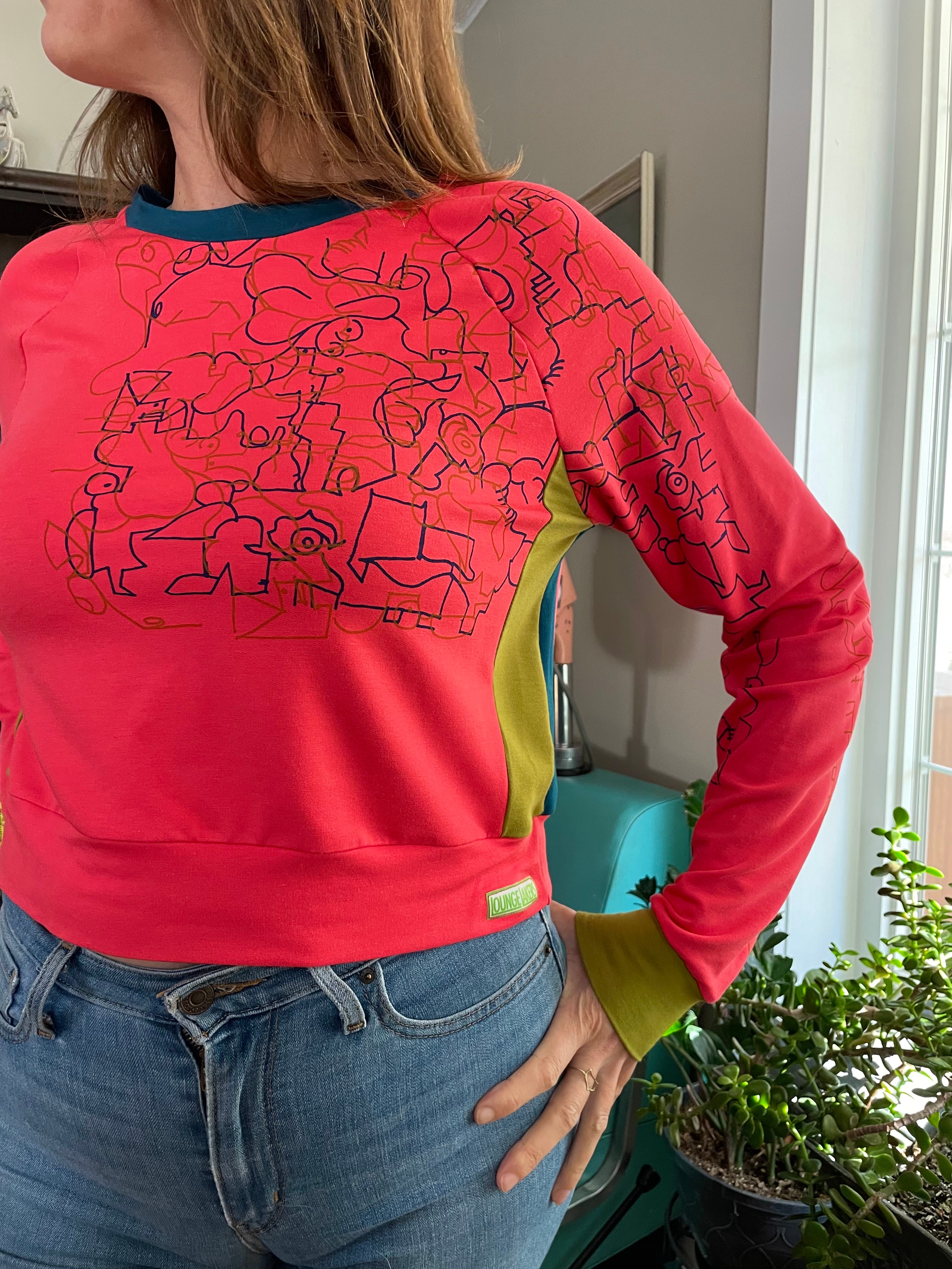 Hot Pink with Chartreuse/Teal Pullover